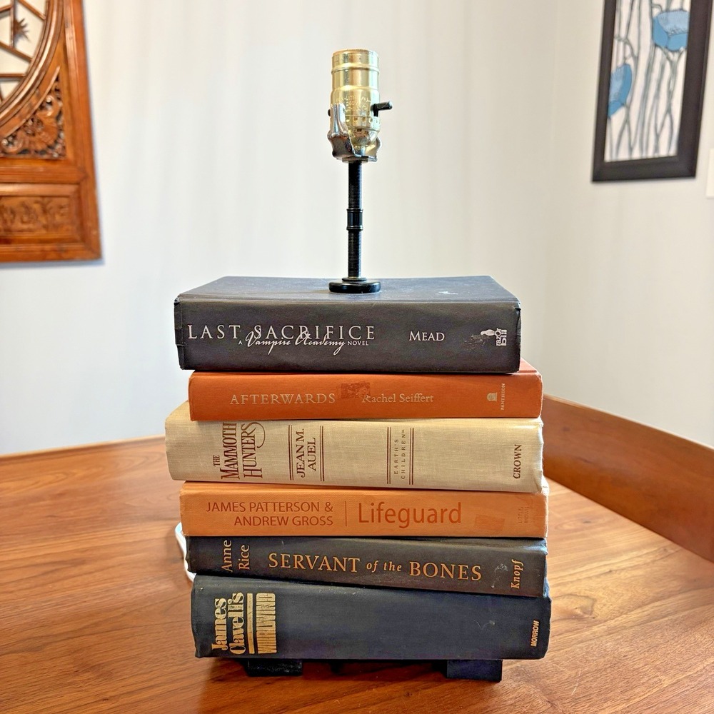 Book Stack Table Lamp with vintage books handmade original without shade